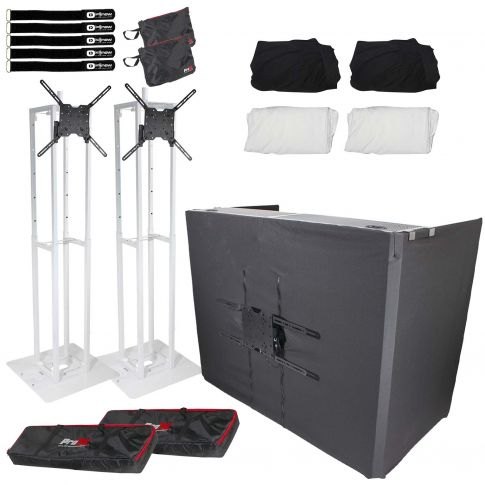 Totem TV White Folding Steel Adjustable Stage Podium Totems with DJ Facade Table Station Package