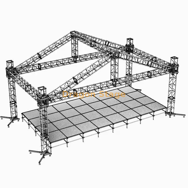 Custom Aluminum Pitch Roof Studio Truss Stage System Outdoor 6x6x4m