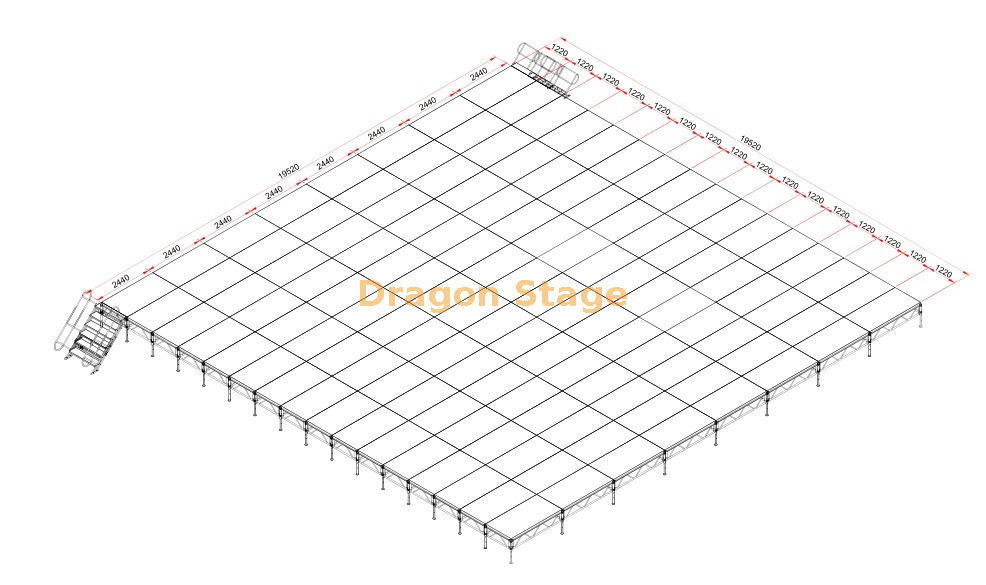 19.52x19.52m Large Aluminum Stage System with 1.22x2.44m Panels & Dual Stairs