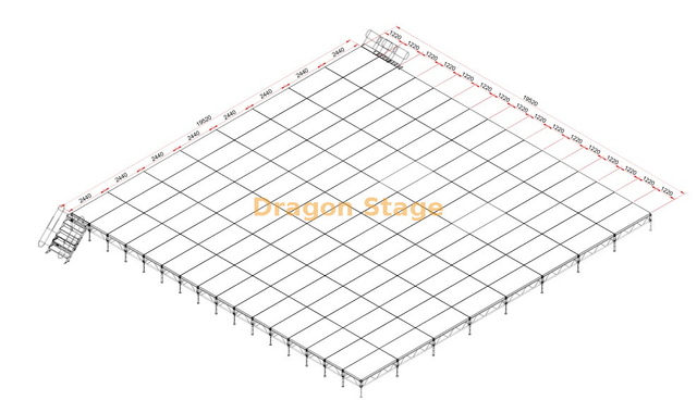 19.52x19.52m Large Aluminum Stage System with 1.22x2.44m Panels & Dual Stairs