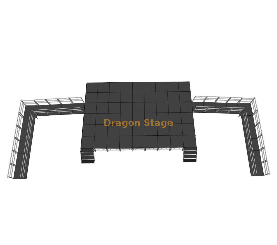 Professional 10.98x7.32m Portable Aluminum Stage System with ADA Ramps And 2 Stairs & Adjustable Height 0.8-1.2m