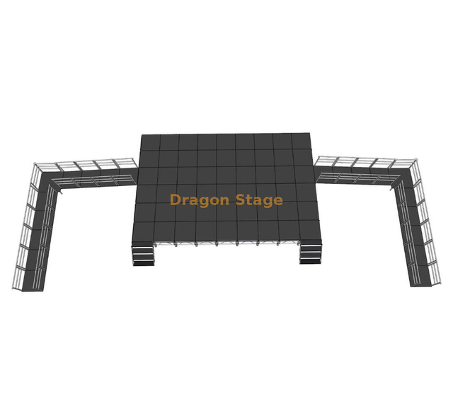 Professional 10.98x7.32m Portable Aluminum Stage System with ADA Ramps And 2 Stairs & Adjustable Height 0.8-1.2m