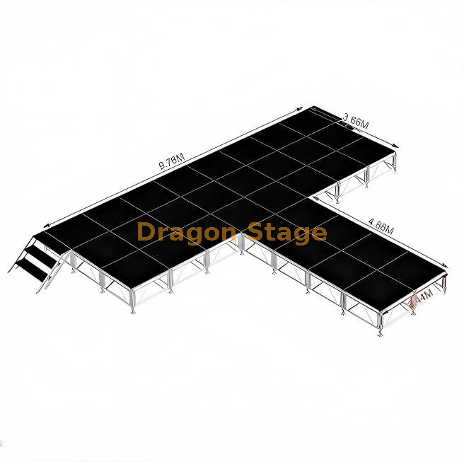 9.76x8.54m Professional T-Shape Aluminum Concert Stage | Adjustable 0.4m–0.8m Modular Runway System