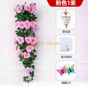 Simulated Violet Wall Hanging Orchid Large Embroidery Artificial Plastic Flower Silk Flower Rattan Light Pink 1 Rose Flower Basket Sticking Hook