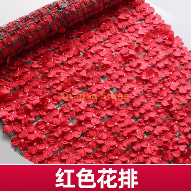 Simulated green plant wall, plastic fence, fence, outdoor red flower row (1 meter * 3 meters), with 3 butterflies tied with silk