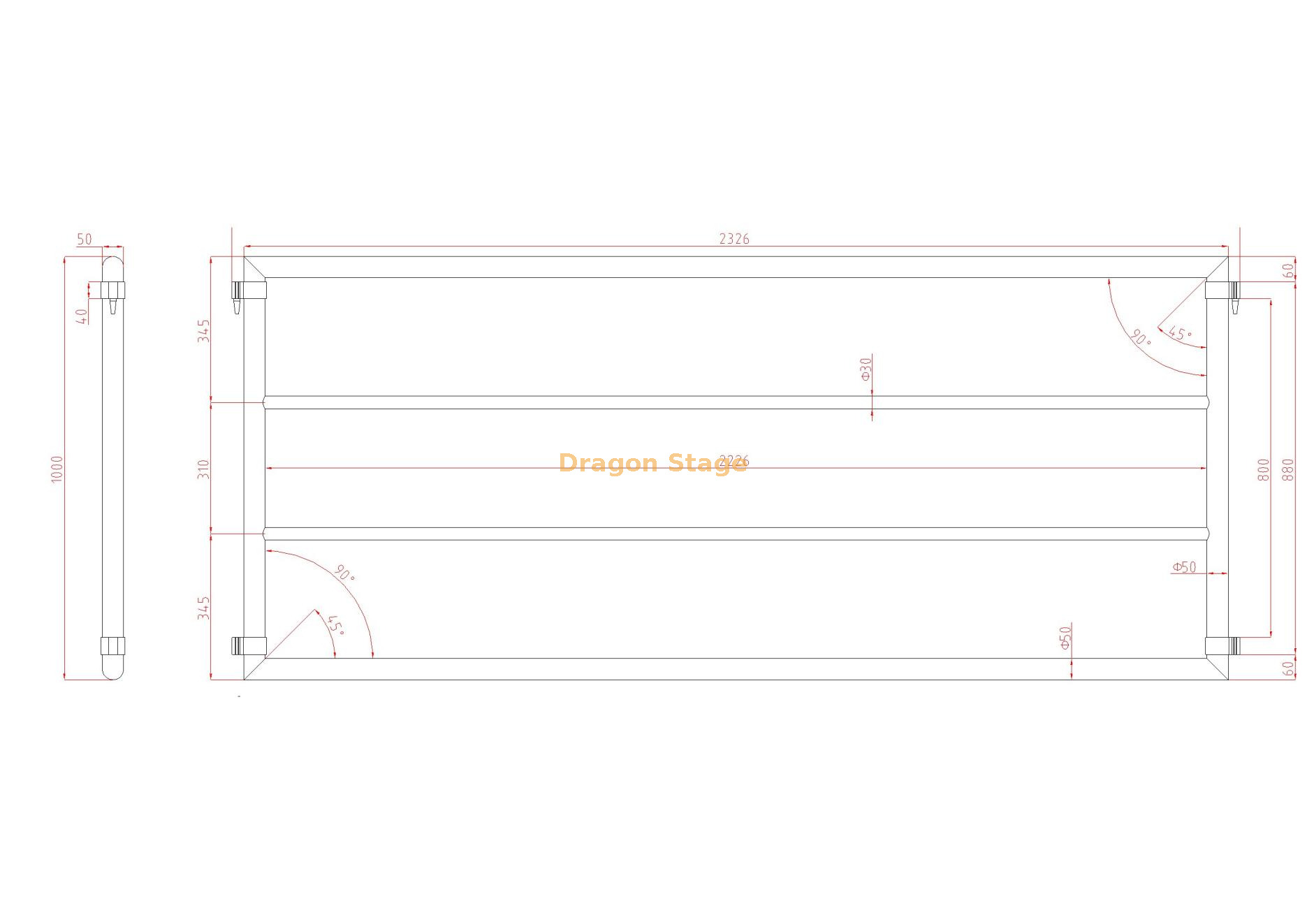 2.44m long railing drawing