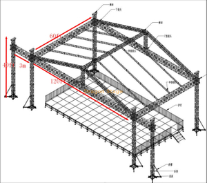 36x18x12m Large Concert Stage with Multi-Tower Roof Truss System – 120x60x40ft