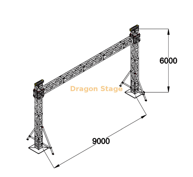 9x6m Aluminum Bolt Truss Gantry System with Twin Support Towers and Outrigger Bracing for Events
