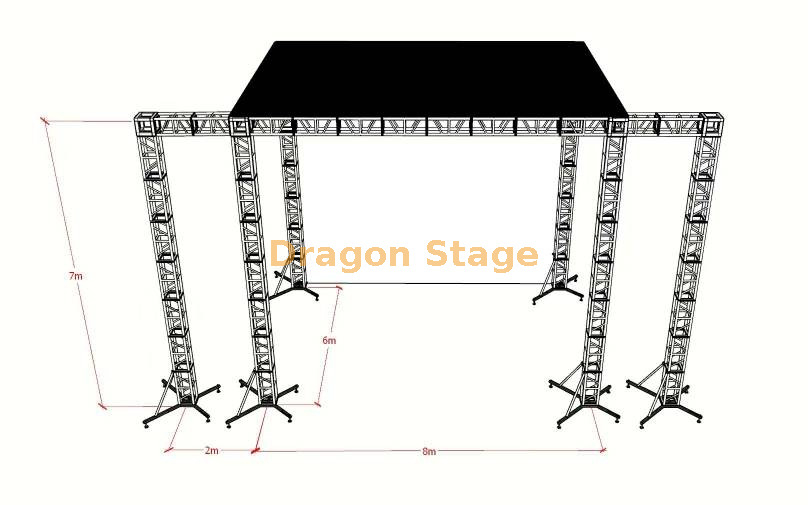 8x6x7m Aluminum Roof Truss Stage System with 2m Wings & Canopy (300mm Bolt Truss)
