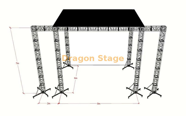 8x6x7m Aluminum Roof Truss Stage System with 2m Wings & Canopy (300mm Bolt Truss)