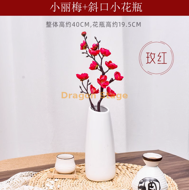 玫红玲珑梅+小斜口花瓶