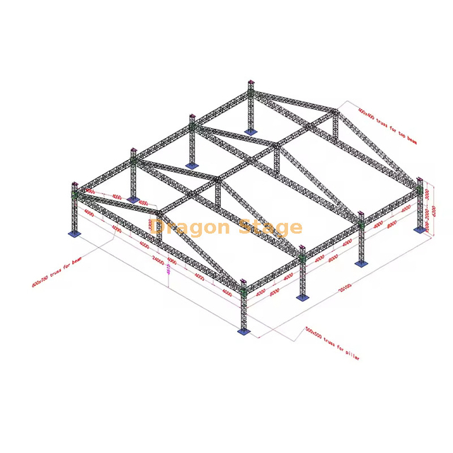24x24m Large Square Peak Roof Truss System (6m Height, Aluminum Spigot Truss)