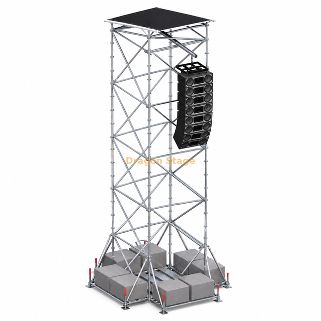 2x2x10m Ringlock Line Array Hanging Tower with Roof, Ballast and Working Platform