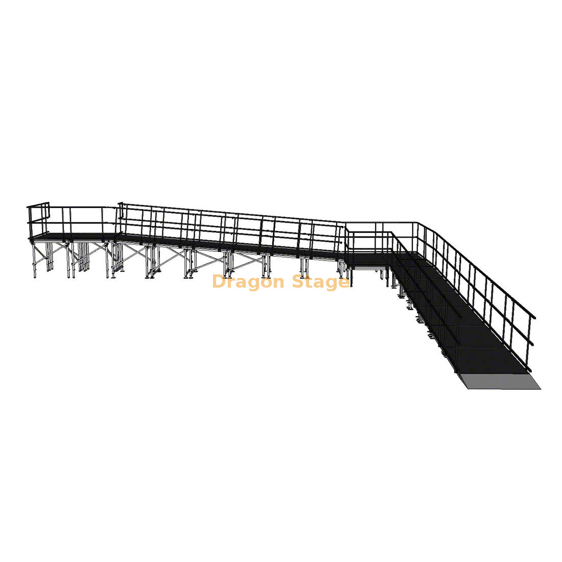 12.25x10.70m 90-Degree Modular Aluminum Stage Ramp with Landing and Guardrails