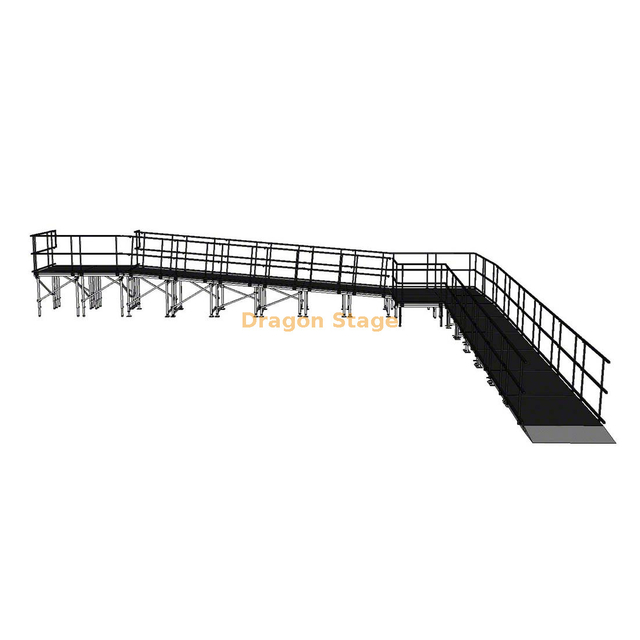 12.25x10.70m 90-Degree Modular Aluminum Stage Ramp with Landing and Guardrails