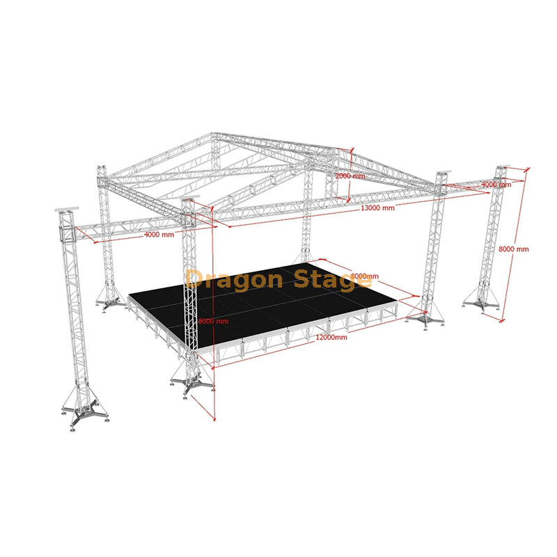 13x10x8m Aluminum Concert Stage Roof Truss System with 4m LED Wings