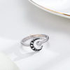 Women Zircon Sun And Moon Ring 925 Sterling Silver Black Custom Moon Star Adjustable Ring