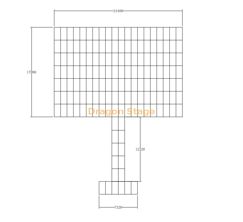Aluminum Outdoor Concert Stage 24.4x17.08m Catwalk Way Stage 12.32x2.44m T Shape Stage 7.32x2.44m