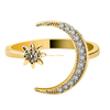 Open finger ring women jewelry cubic zircon stainless steel 14k 18k gold plated moon and star adjustable wedding ring