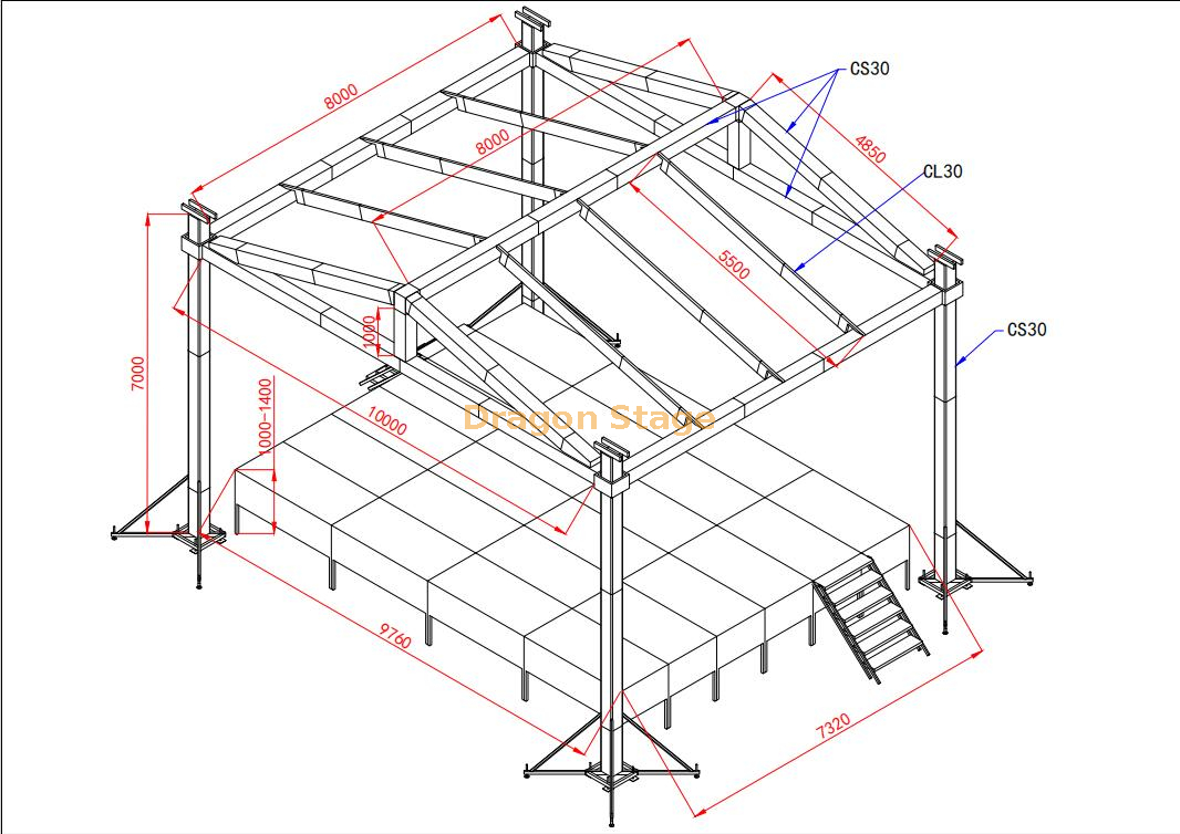 10x8x7m roof truss stage