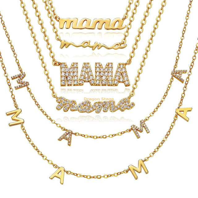 Stainless Steel Gold Plated Mama Letter Pendant Necklace, Custom Name Neckless Personalised Jewellery