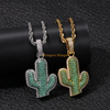 Plant style Bling 3D Cactus Pedant Necklace Zircon Diamond Hip Hop Jewelry for Men Women