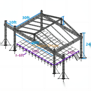  Aluminum Outdoor Concert Roof Truss with Stage Platform 12x9x9m Stage Platform Is 10x98x7.32m, Height 1.2-1.8m with 2 Stairs
