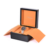 customized black glossy lacquer orange wooden watch box with velvet pillow inside