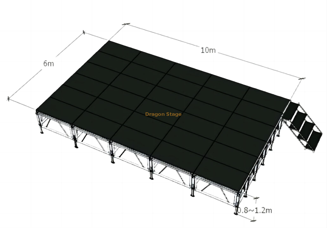 Outdoor Concert 18mm Plywood Modular Mobile Dj Wedding Stage Platform Portable Stage 10x6m Height 0.8-1.2m