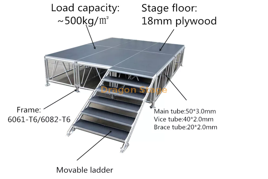 China Manufacturer Wholesale Outdoor Aluminum Stage Platform Modular Stage Deck 4x8ft