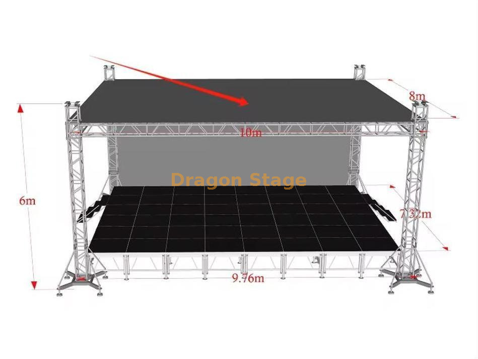 F34 Stage Flat Roofing Truss System with Ground Support 10x8x6m