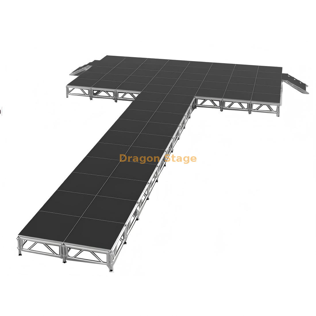 18.3x9.76m Professional T-Shape Fashion Catwalk | Adjustable 0.4m–0.8m Aluminum Modular Runway Stage