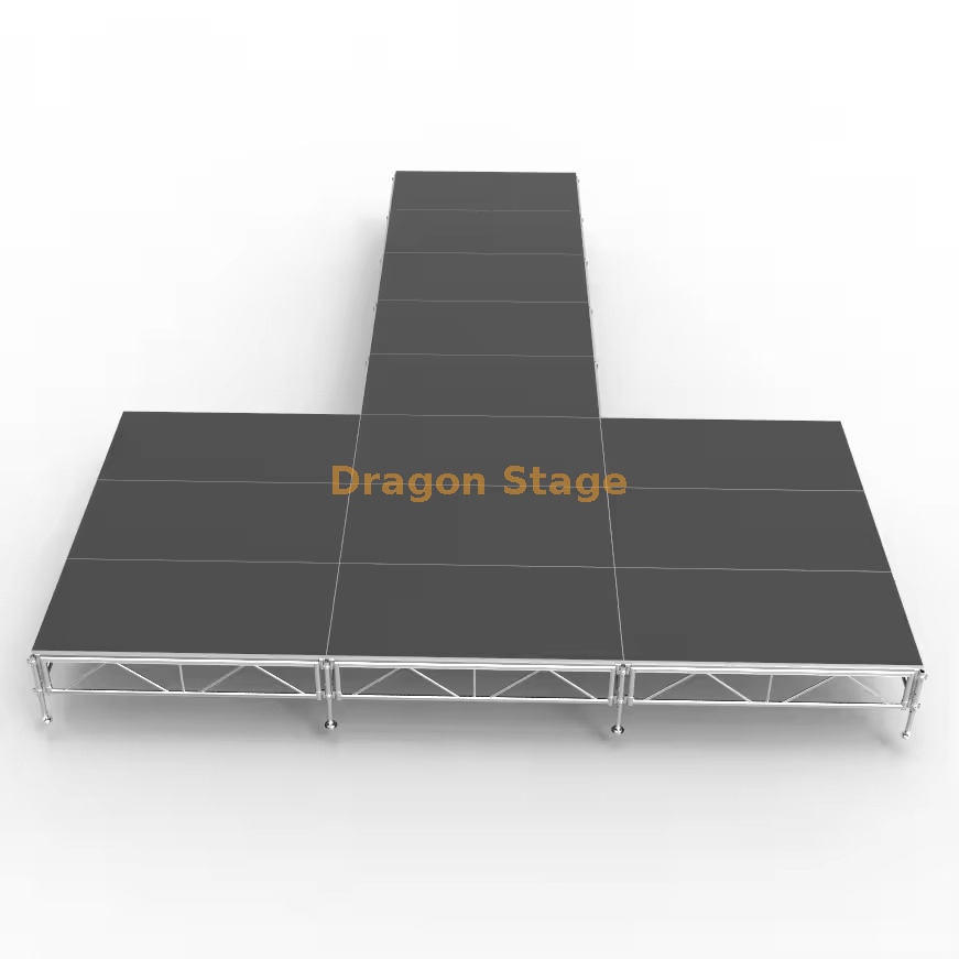 8.54x9.76m T-Shape Modular Aluminum Stage Kit | 0.4m–0.8m Adjustable Height Professional Runway
