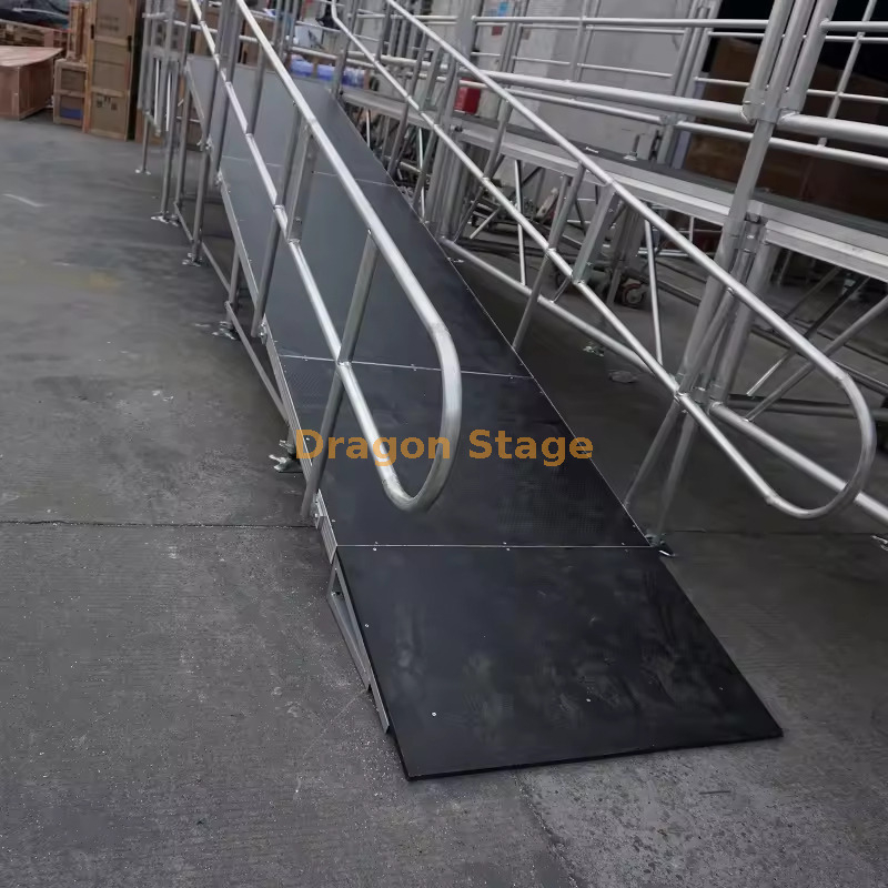 Outdoor Waterproof Wooden Aluminum Adjustable Portable Stage Ramp with Handrail