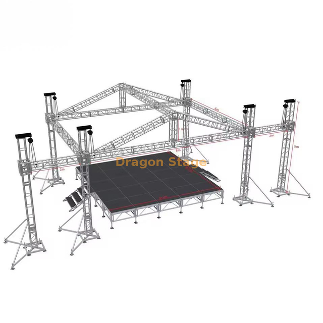 Outdoor Peak Roof Aluminum Stage Truss System 8x6x5m with Speaker Wings