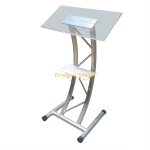 Modern Clear Acrylic Podium with Silver Aluminum Truss Frame