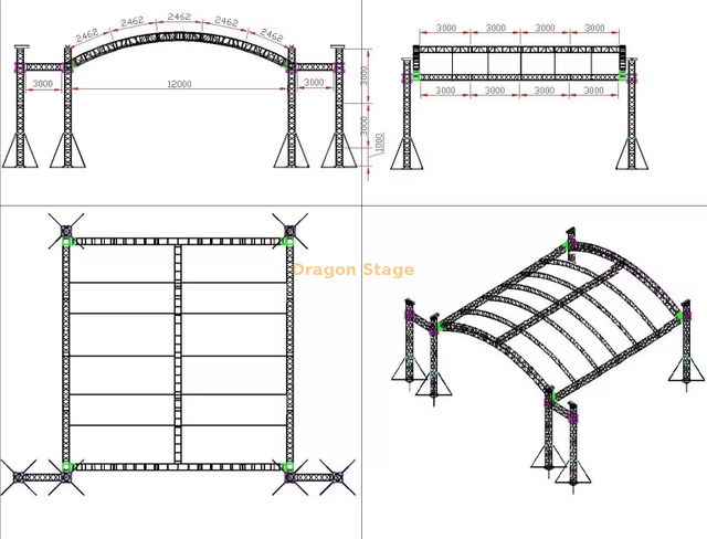 12x12x6m Aluminum Arc Roof Truss System with 3m Speaker Wings